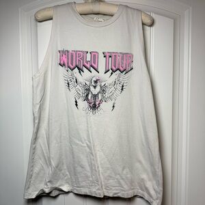 White and Pink Sleeveless Muscle Tee with Relaxed Fit and Graphic Design